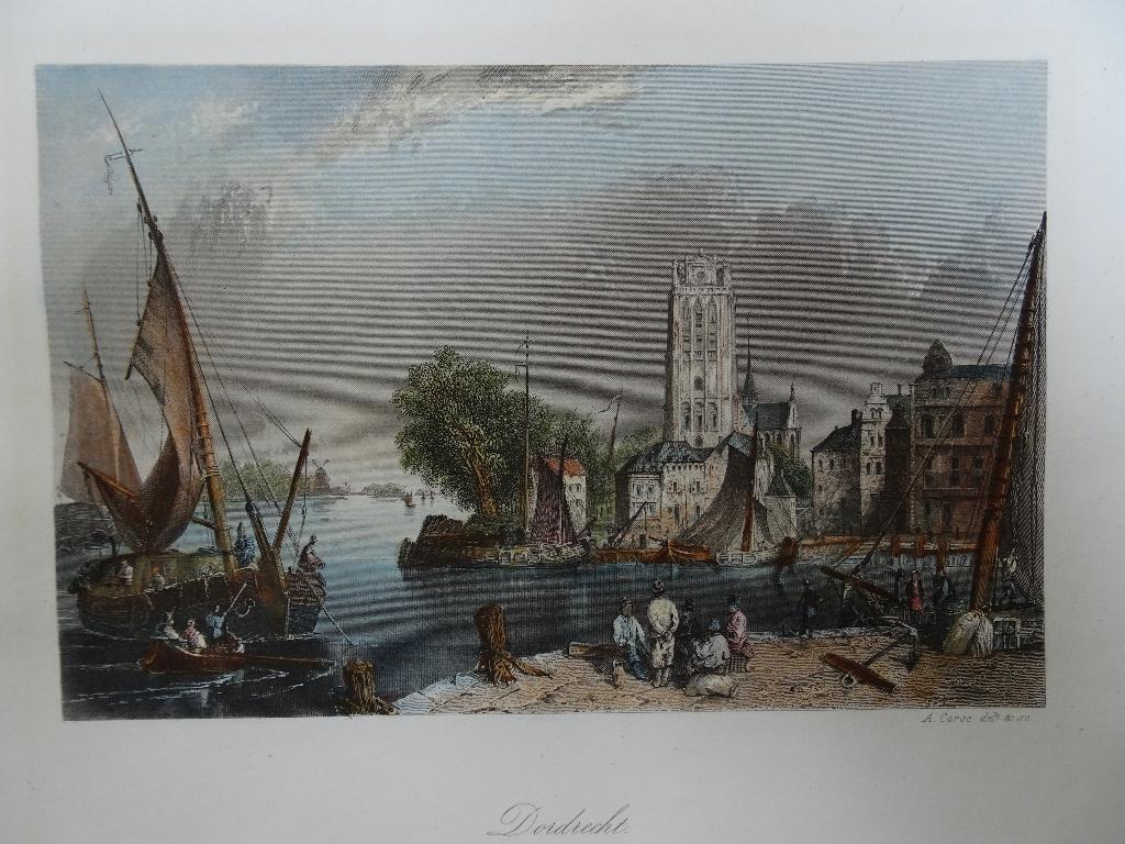 staalgravure Dordrecht havenhoofd kerk schepen A. Carse 1860, 1800 - 1899, Verzenden, Stadsgezicht, Gravure