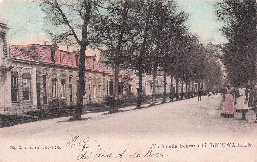 Leeuwarden - Verlengde Schrans met volk (gel. 1907), Ophalen of Verzenden, Voor 1920, Gelopen, Friesland