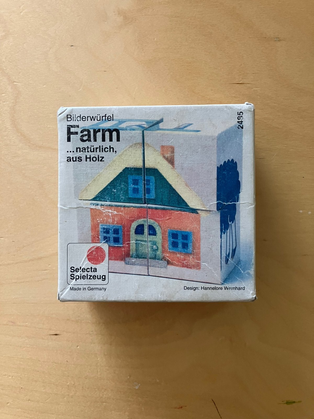 Selecta Spielzeug kubus puzzel hout boerderij vintage, Ophalen of Verzenden, Zo goed als nieuw