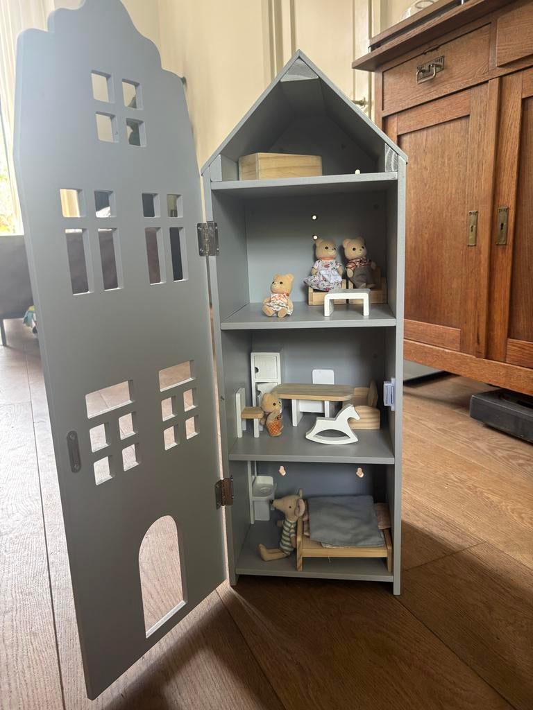 Houten Poppenhuis Grachtenpand met Inrichting, Ophalen of Verzenden, Zo goed als nieuw, Poppenhuis