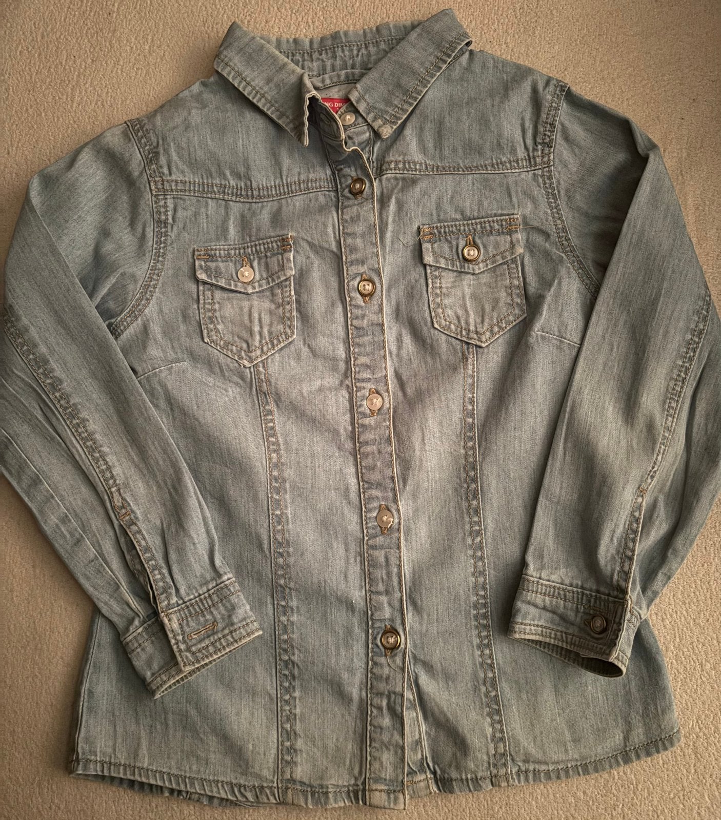 Lichtblauw spijkerbloesje, meisje, maat 116, Ophalen of Verzenden, Zo goed als nieuw, Meisje, Overhemd of Blouse