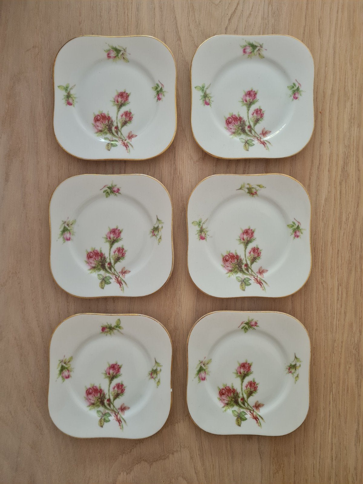6 vintage gebaksbordjes rozen Tirschenreuth Germany, Ophalen of Verzenden
