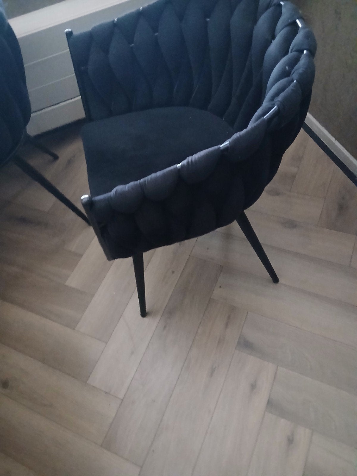 Stijlvolle Zwarte Fluweel Stoel - Zo Goed als Nieuw, Zwart, Ophalen of Verzenden, Zo goed als nieuw, Metaal