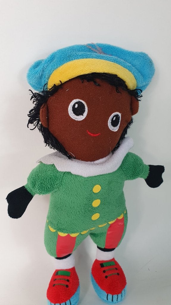 Zwarte Piet knuffel pop, groen pak. 32 cm. 8B12, Tweedehands verkoop, Tweedehands verkoop, Gebruikt, Overige typen