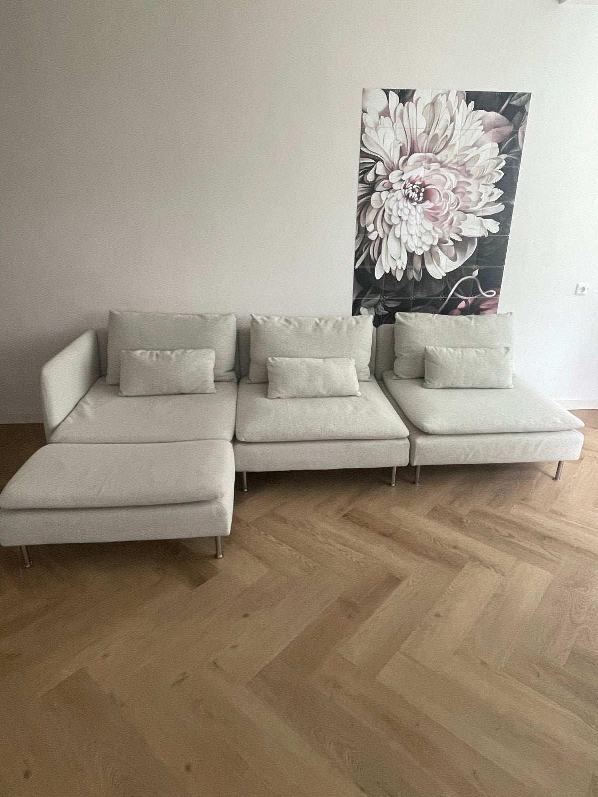 IKEA Söderhamn 4-zits bank met chaise longue, beige, Huis en Inrichting, Ophalen, 250 tot 300 cm, Gebruikt, 100 tot 125 cm