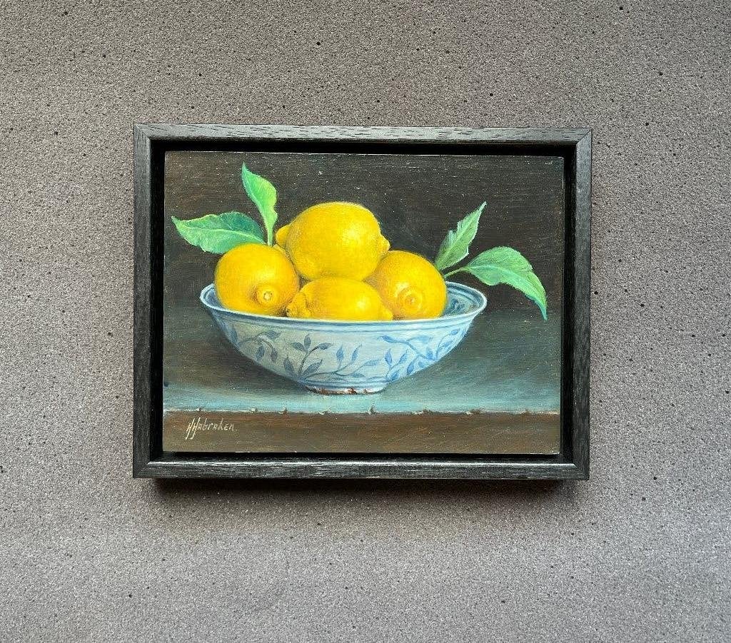 Schilderij stilleven citroenen in een schaal. Hans Habraken., Ophalen of Verzenden