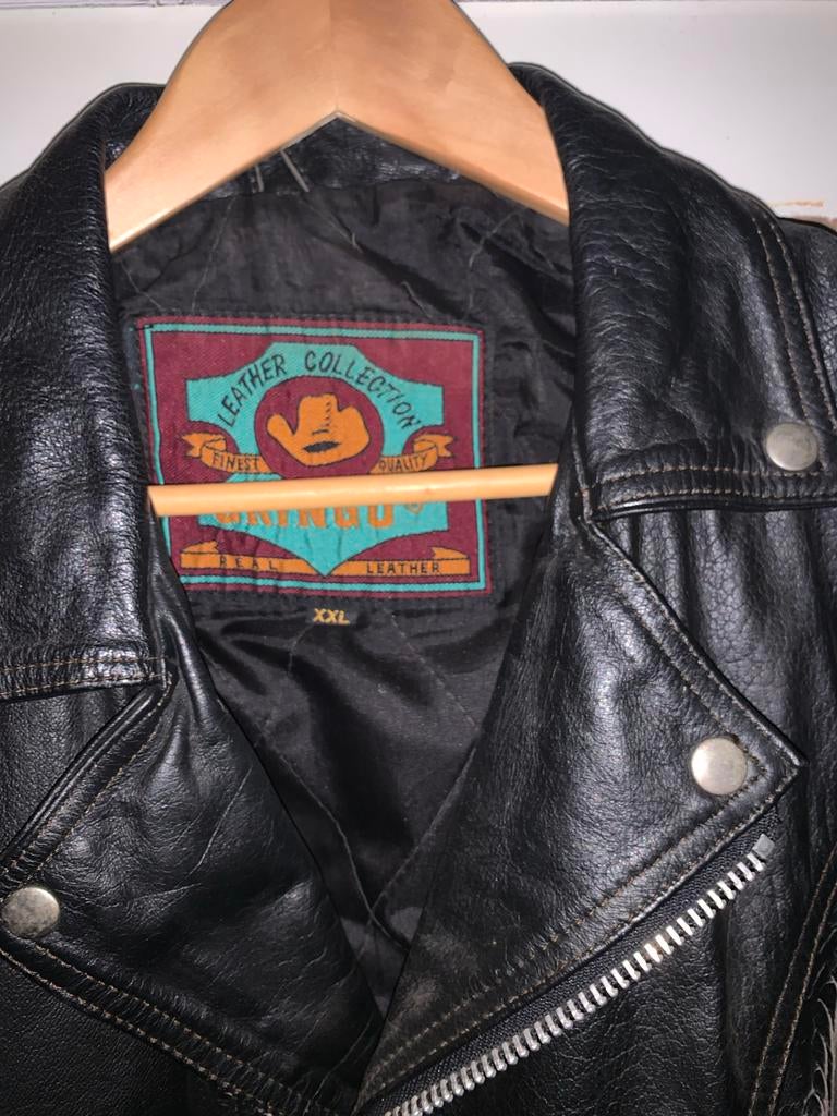 Vintage Gringo Leren biker Jas met Indiaan Reliëf en Franjes, Ophalen of Verzenden, Tweedehands, Heren, Jas | leer