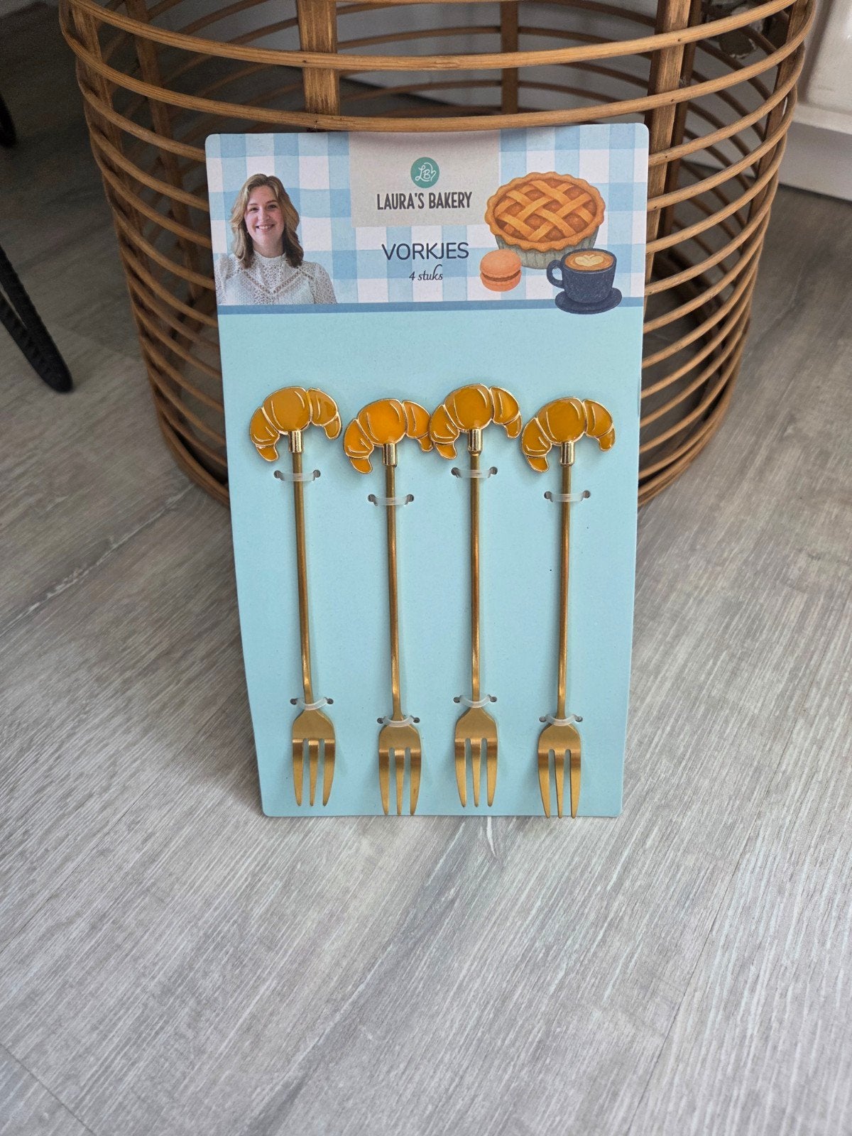 Laura's Bakery Vorkjes - Croissant Design (4 stuks), Overige materialen, Gebaksvork, Los bestek, Nieuw