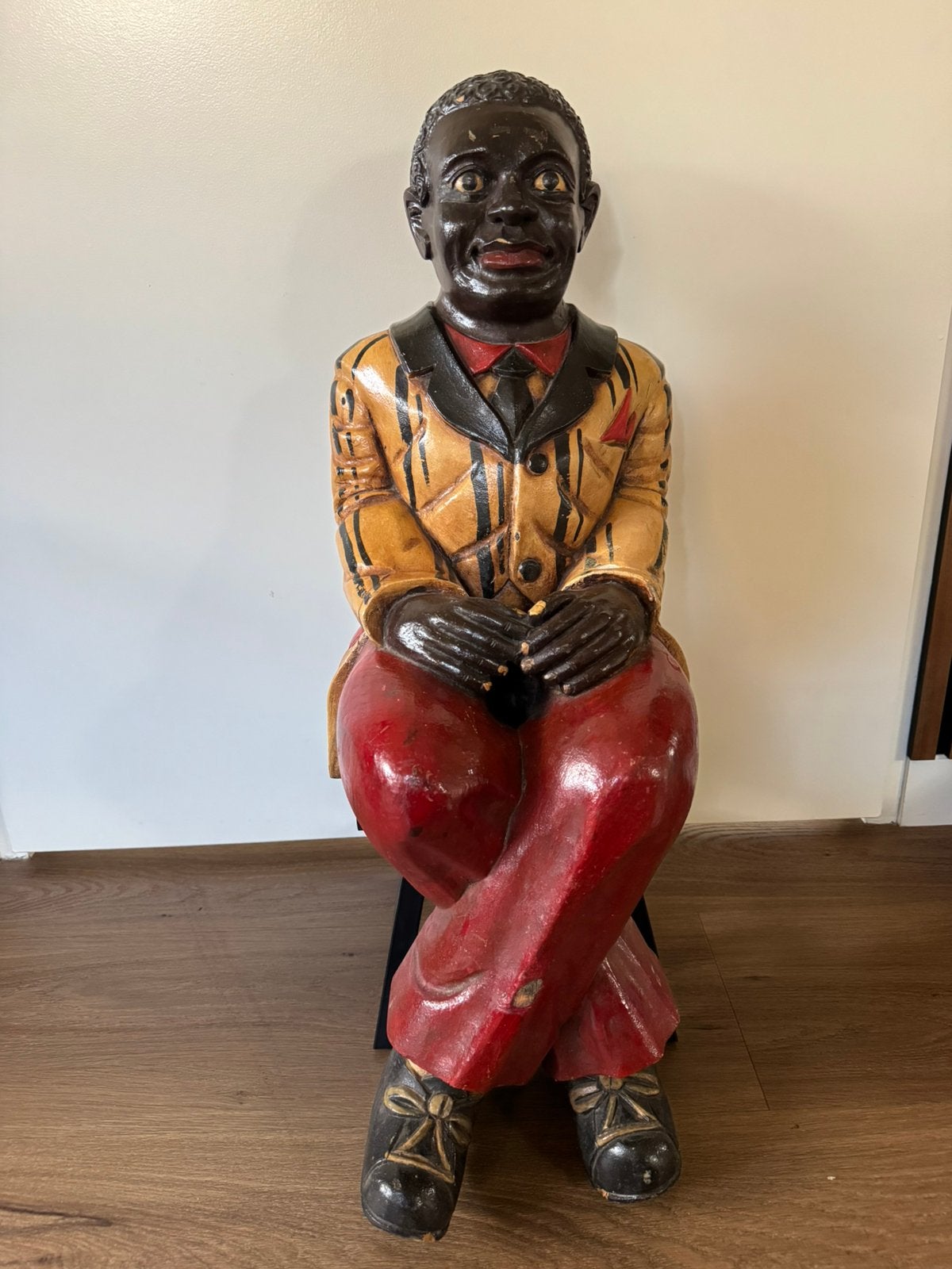 Antiek houten beeld – Zittende man ( hout, 70 cm), Ophalen