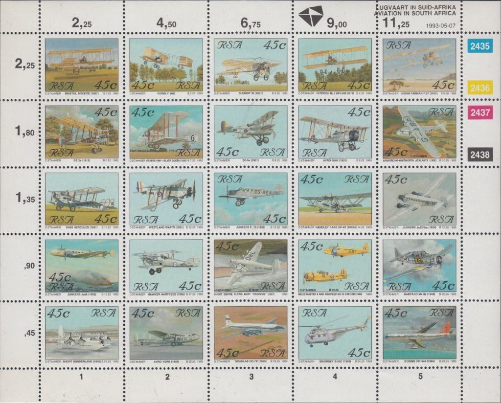 Vliegtuigen Zuid-Afrika mini-sheet van 25 zegels postfris, Ophalen of Verzenden, Postfris, Vliegtuigen