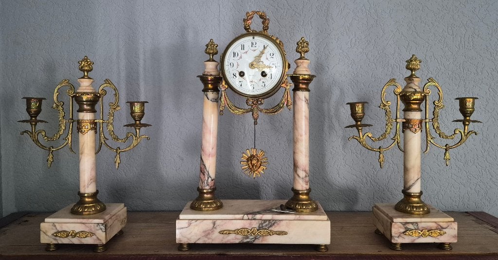 Prachtig 3-delig KLOKKENSTEL, NAPOLEON III, ca. 1880, Ophalen