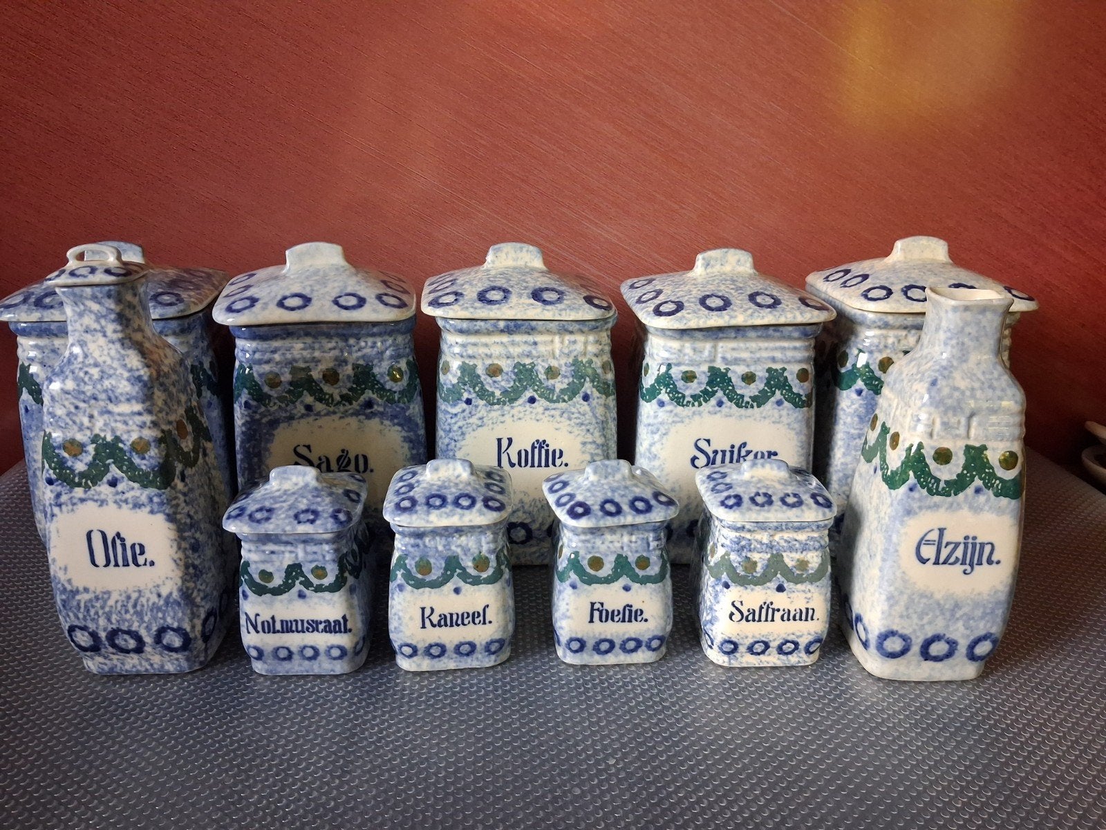 Vintage Delfts Blauw Kruidenpotjes Set (11 stuks), Antiek en Kunst, Ophalen of Verzenden
