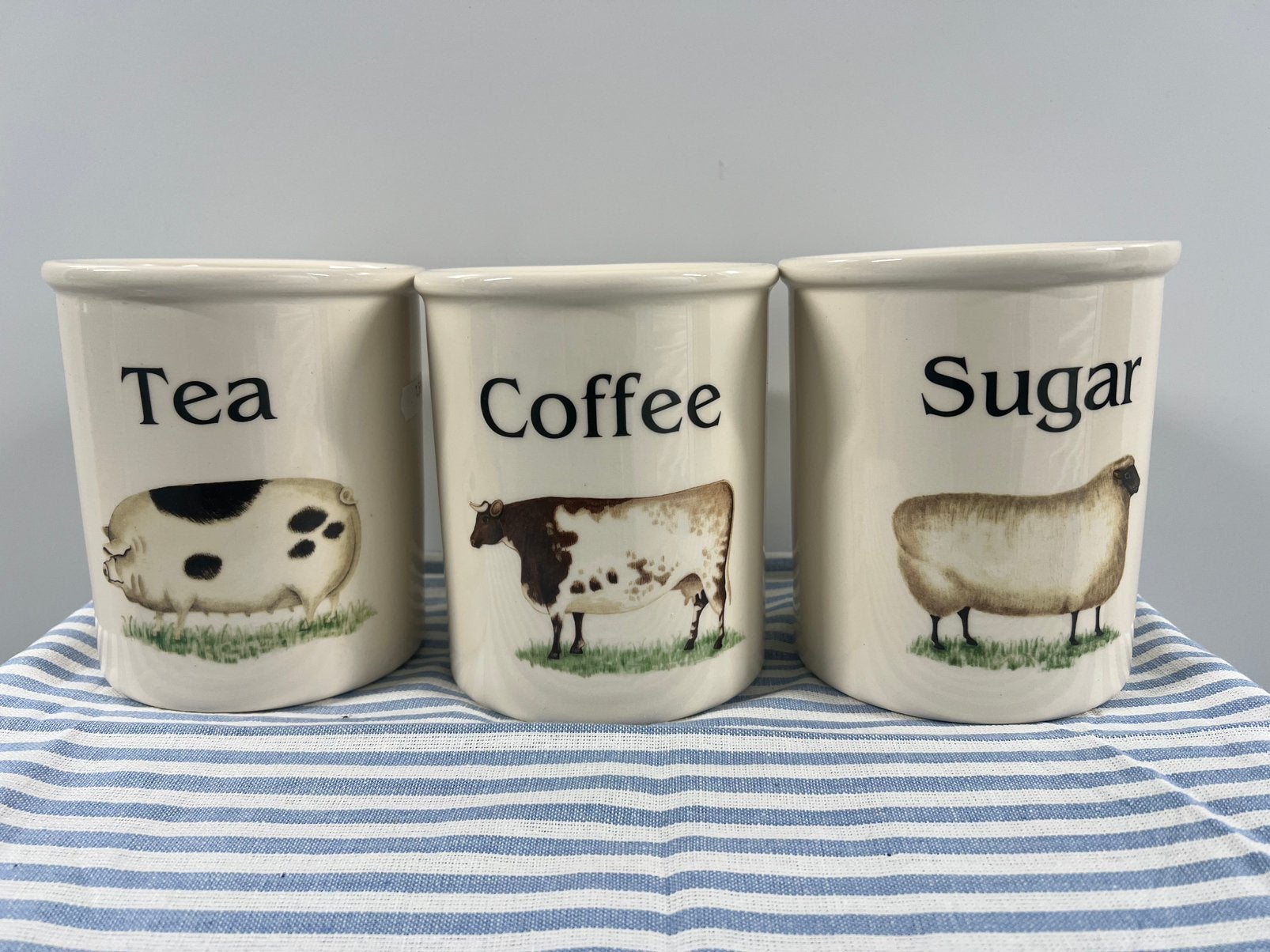 Engelse voorraadpot varken koe schaap tea coffee cloverleaf, Ophalen, Overige merken, Keramiek, Overige typen