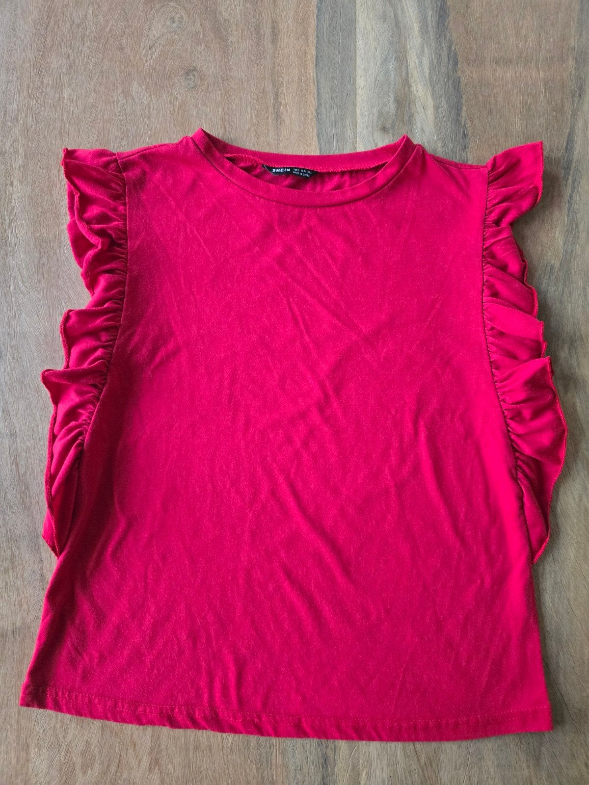Shein rood T-shirt met ruches maat S, Ophalen of Verzenden, Zo goed als nieuw, Rood, Shein