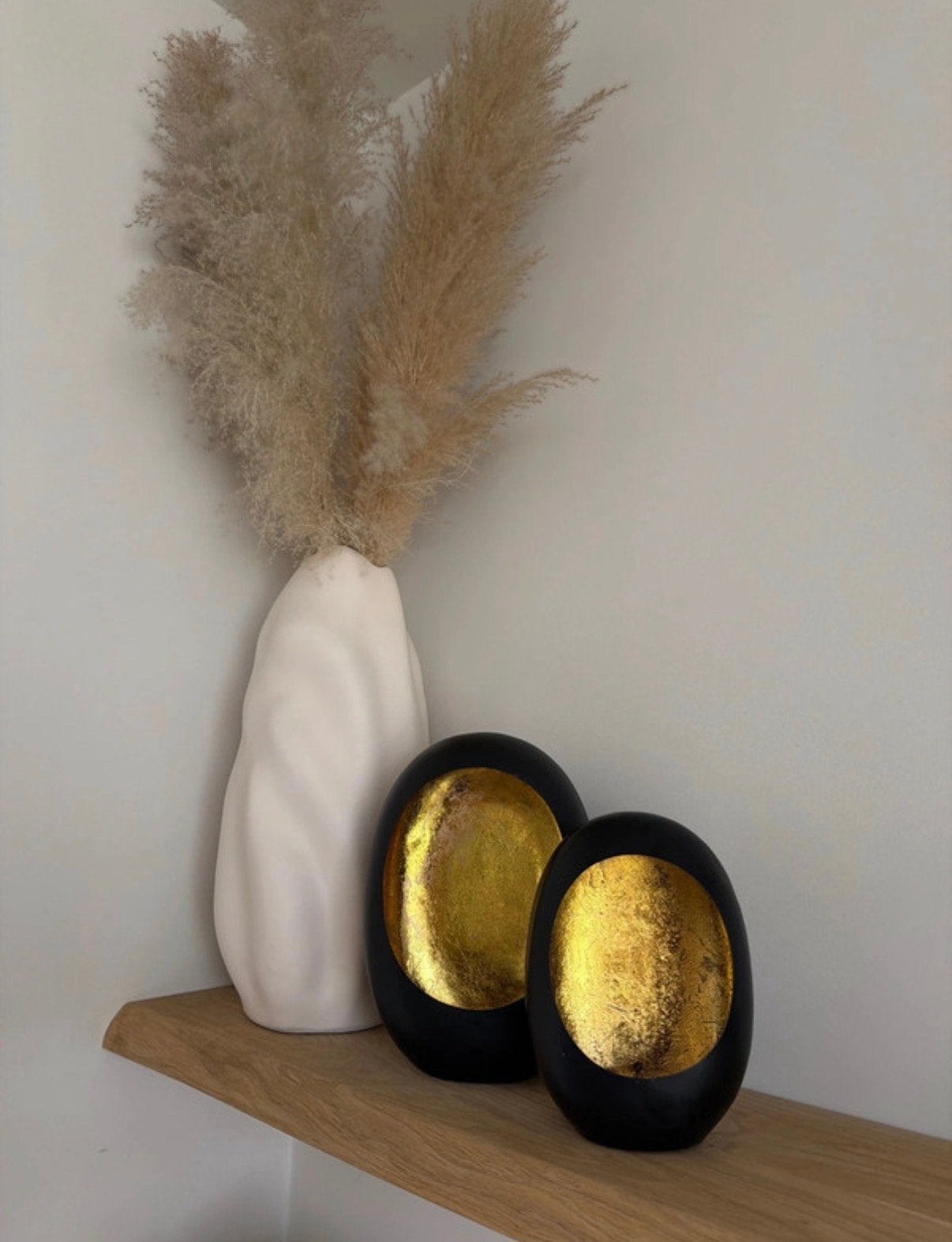 Set van 2 zwarte/gouden ei waxinelichthouders (nieuw!), Overige materialen, Zwart, Waxinelichthouder, Nieuw