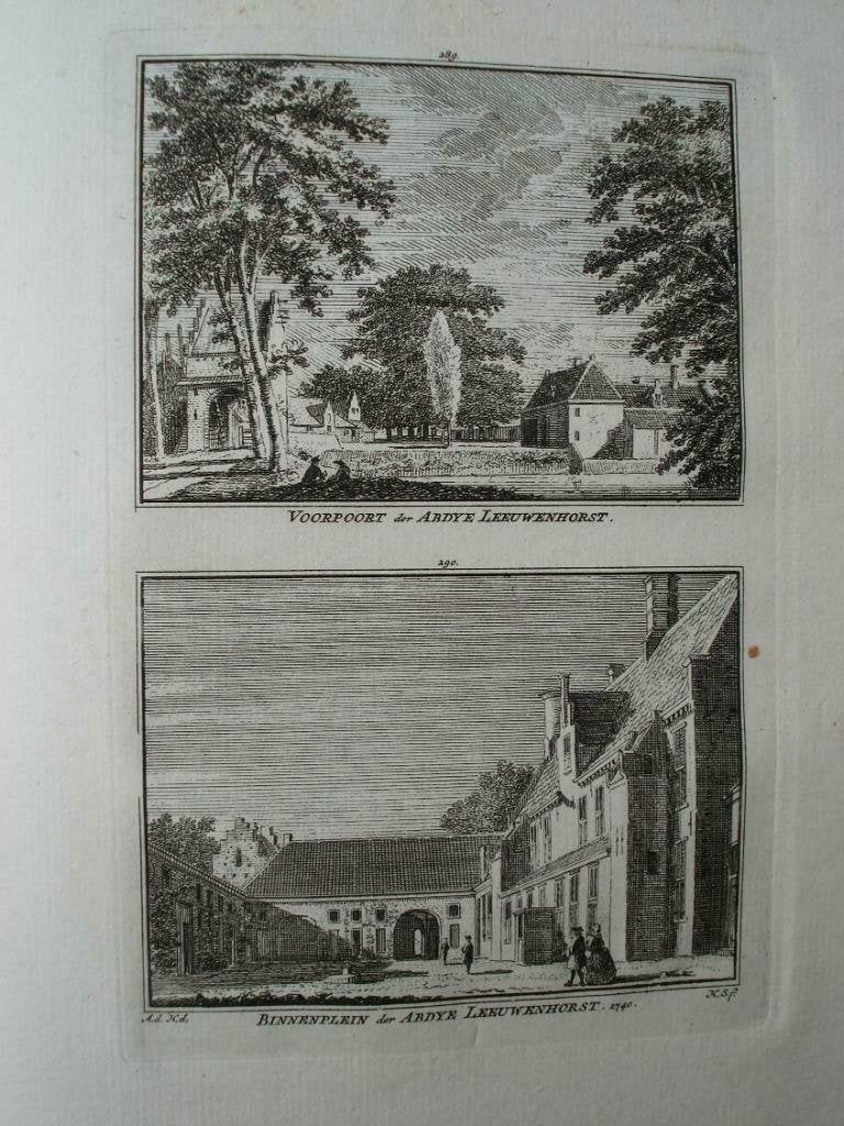 289-290 / Noordwijk Voorpoort Abdij  van Leeuwenhorst 1750, Antiek en Kunst, Kunst | Etsen en Gravures, Ophalen of Verzenden