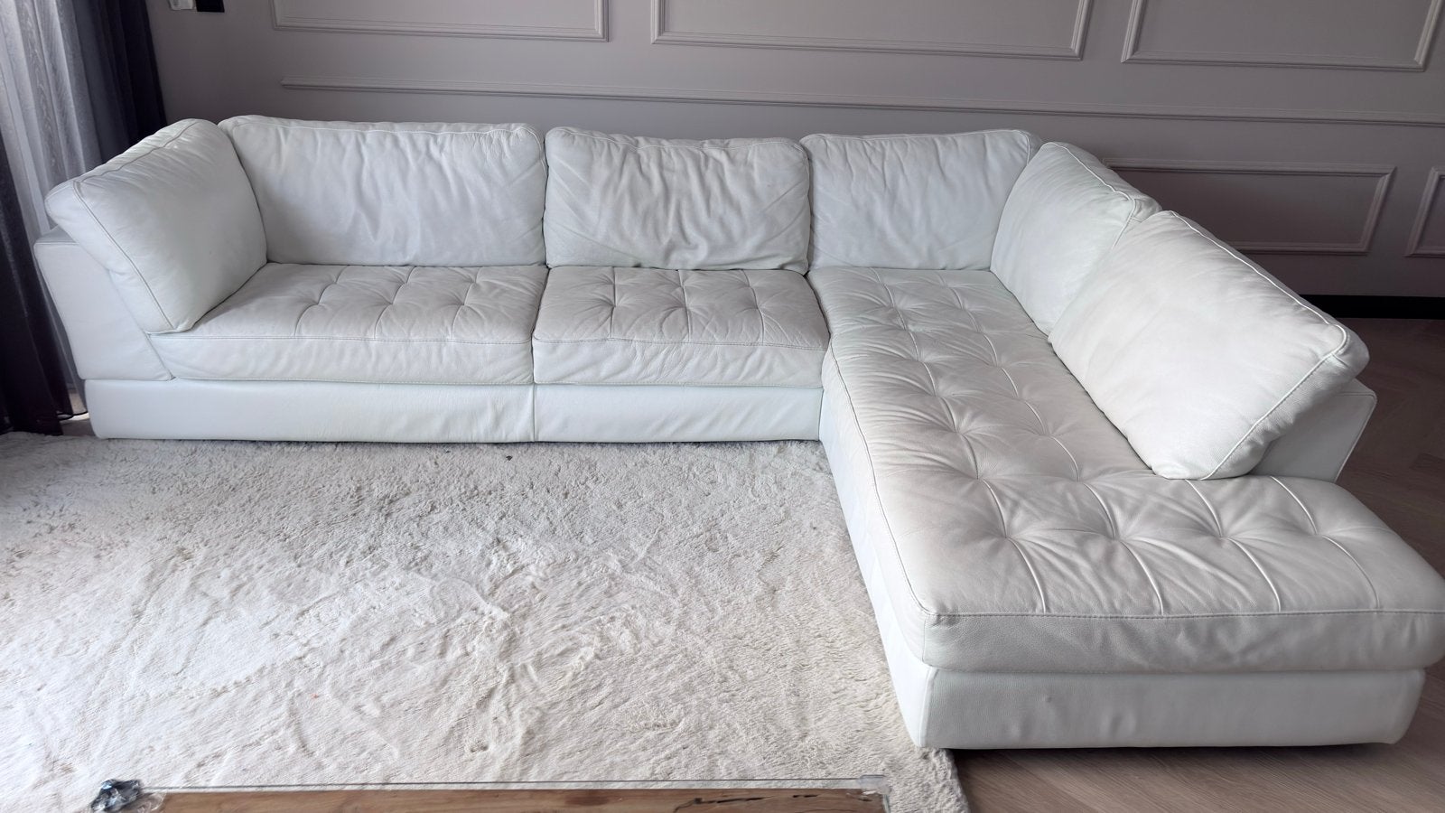Natuzzi Edition Hoekbank Wit Leer - Lounge Links, Huis en Inrichting, Banken | Bankstellen, Ophalen, 250 tot 300 cm, Gebruikt