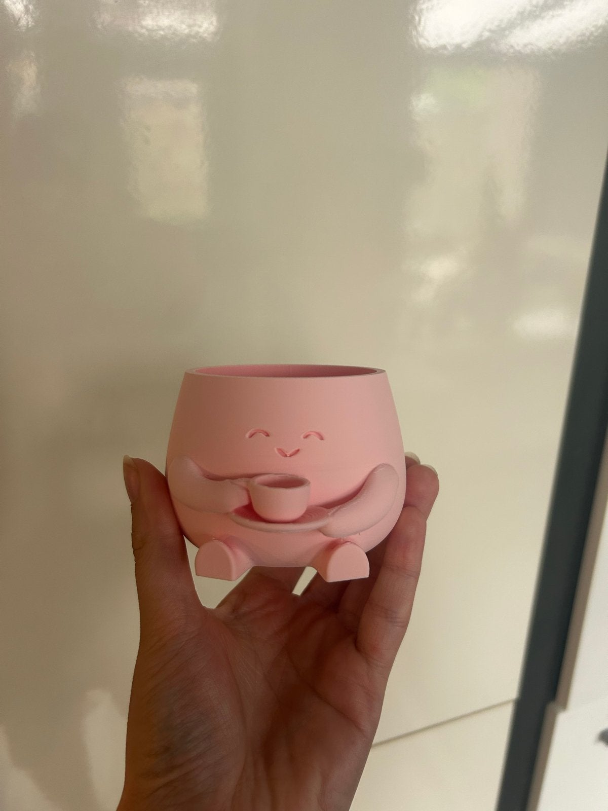 Schattig roze bloempotje met gezichtje 3d print, Kunststof, Rond, Ophalen of Verzenden, Binnen