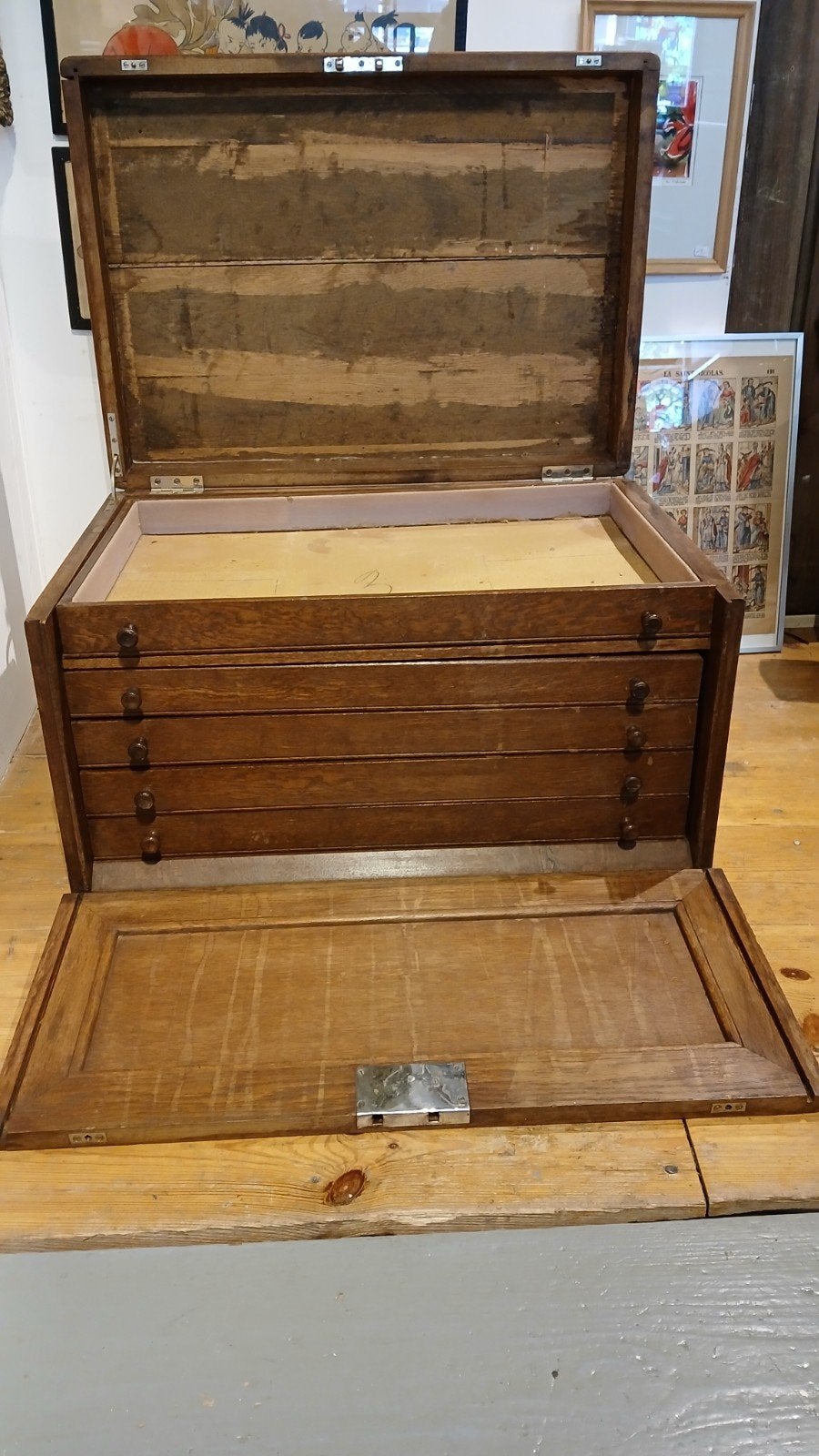 Antieke eiken kist met laden, Antiek en Kunst, Ophalen