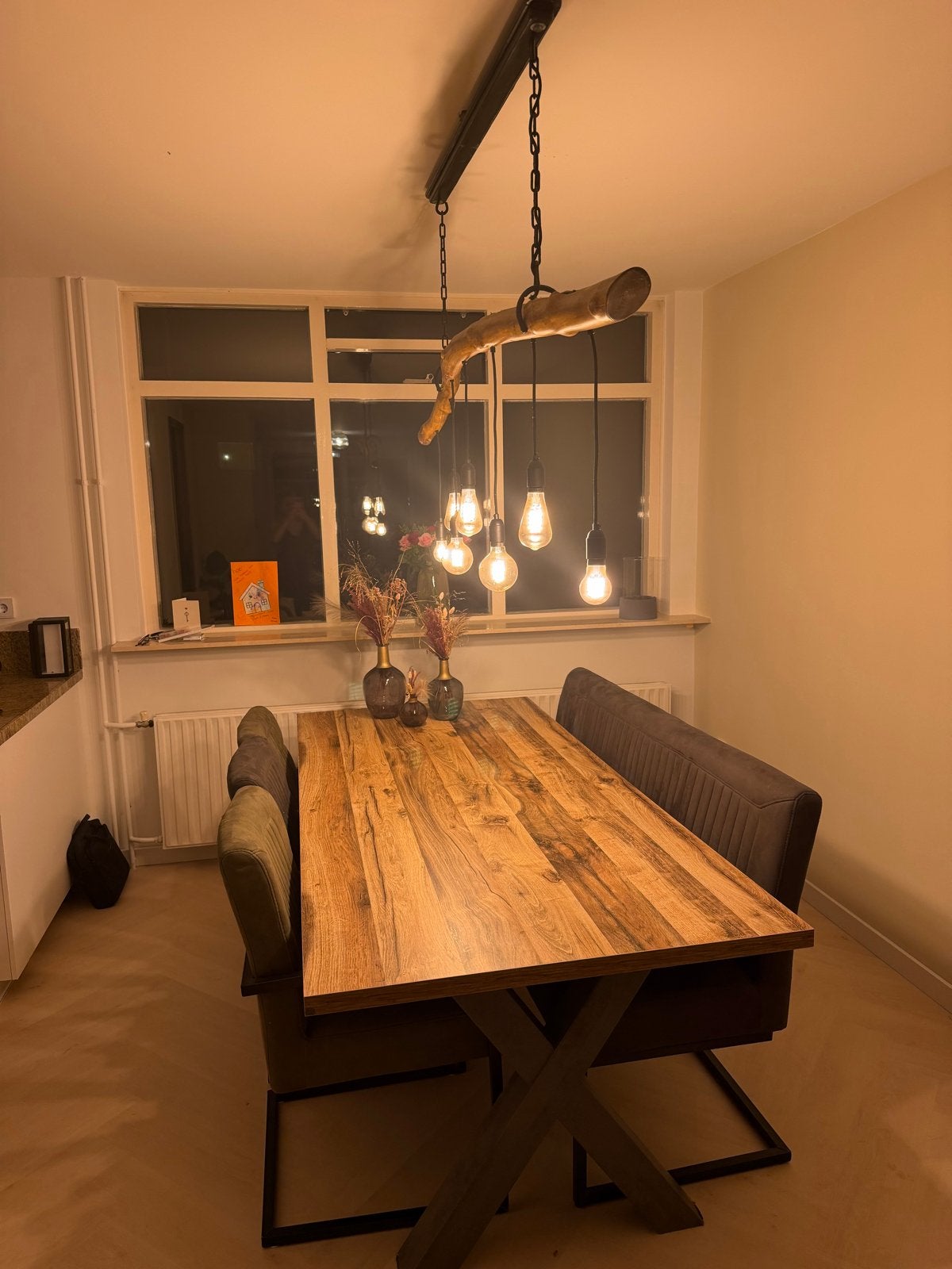 Interieur tafel met eetbank en 3 stoelen ,bijpassende meubel, Ophalen, 50 tot 100 cm, Zo goed als nieuw, 150 tot 200 cm