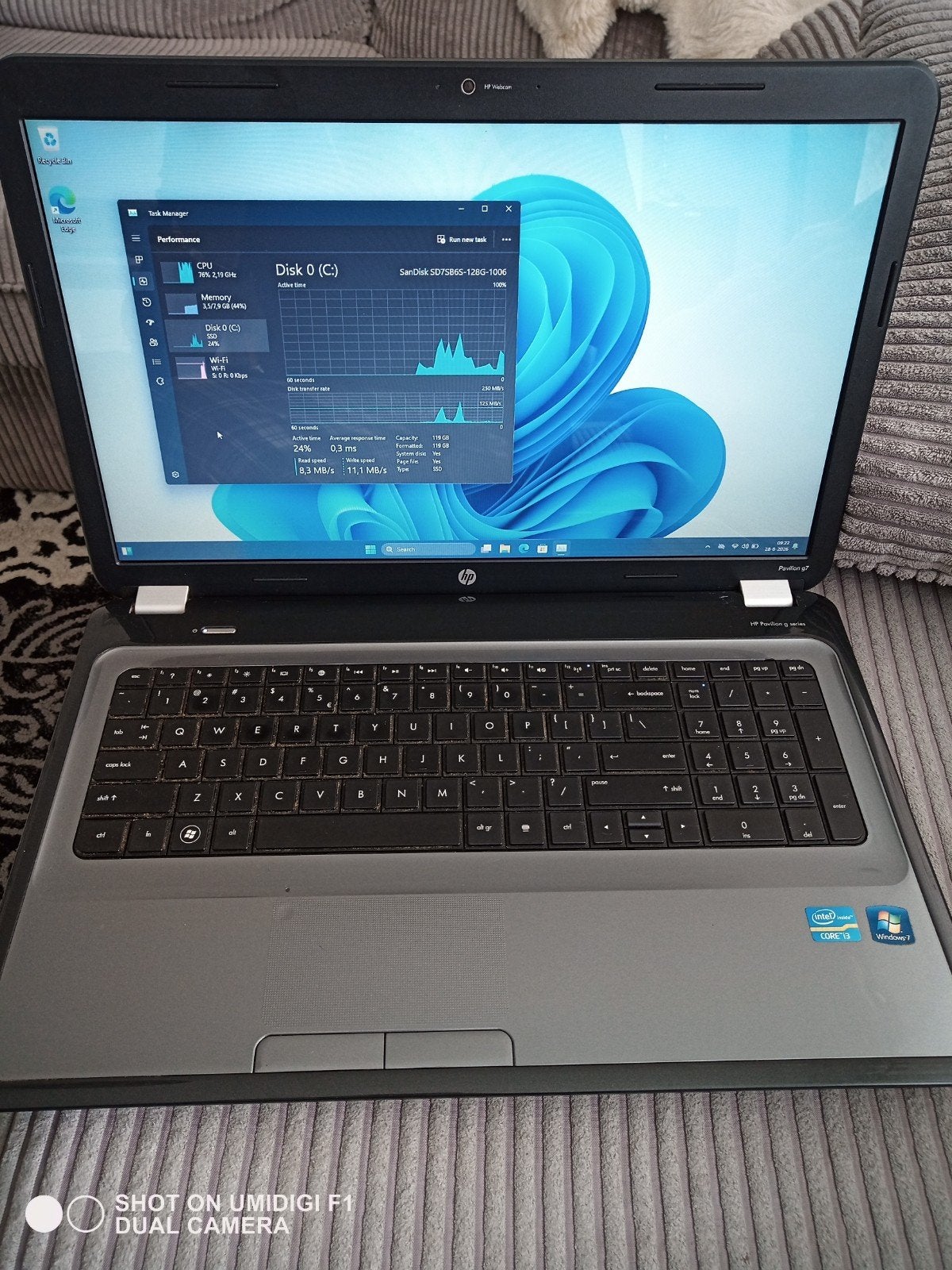 laptop hp pavilion G7, 2 tot 3 Ghz, Ophalen of Verzenden, Zo goed als nieuw, SSD