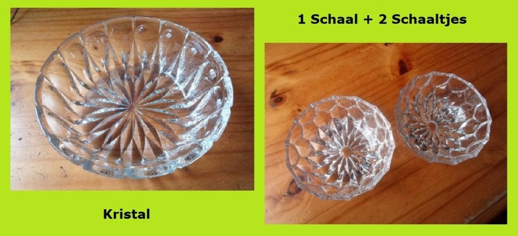 3 kristallen schalen schaaltjes couvert salade groente vla +, Ophalen of Verzenden, Gebruikt, Kristal, Bord of Schaal