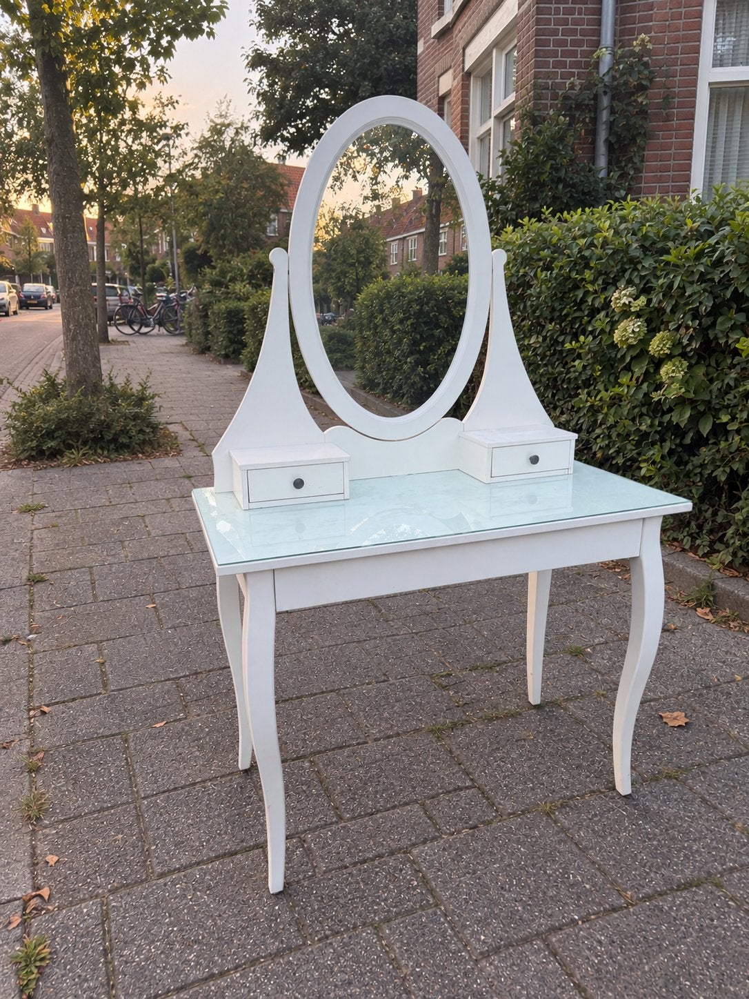 Hemnes kaptafel / toilettafel met spiegel en lades, Ophalen, Gebruikt, 100 tot 150 cm, 50 tot 100 cm