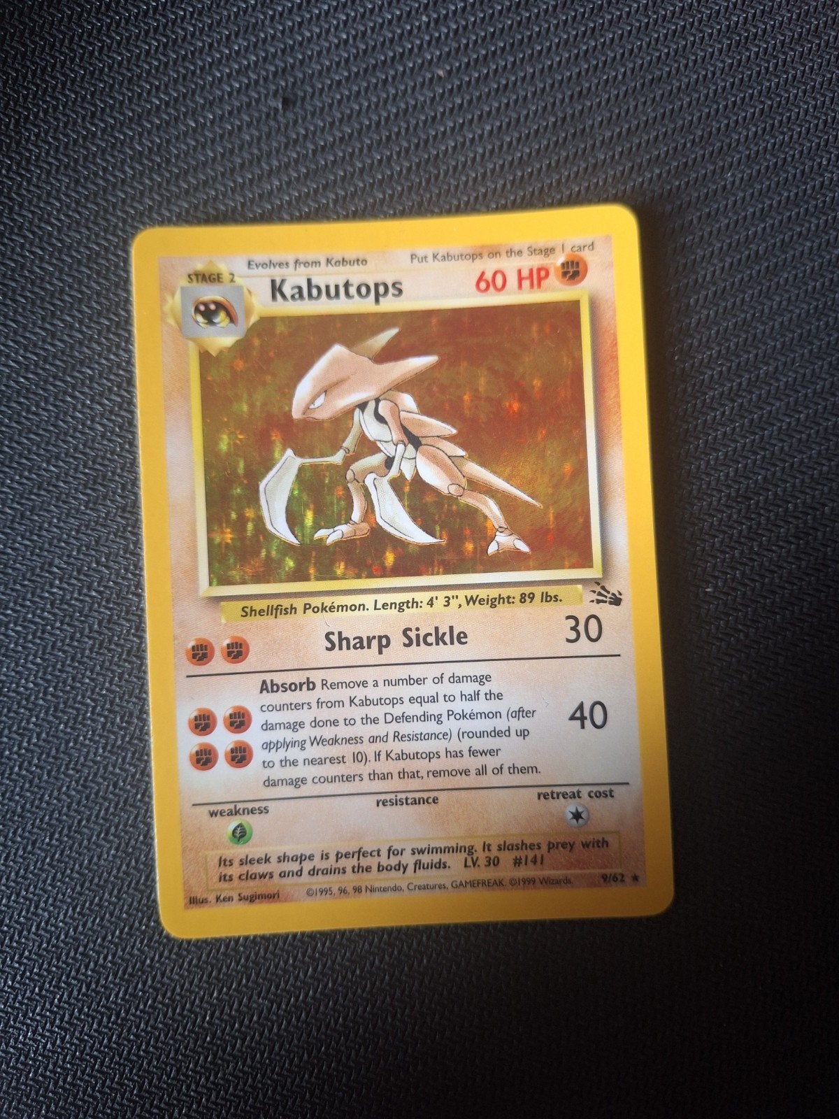 Kabutops fossil 9/62 holo, Ophalen, Gebruikt, Losse kaart, Foil