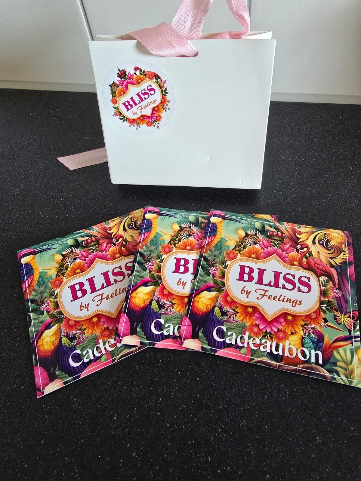 3 cadeaubonnen van Bliss by Feelings Nieuwegein, Tickets en Kaartjes, Twee personen, Cadeaubon, Warenhuis- of Winkelbon
