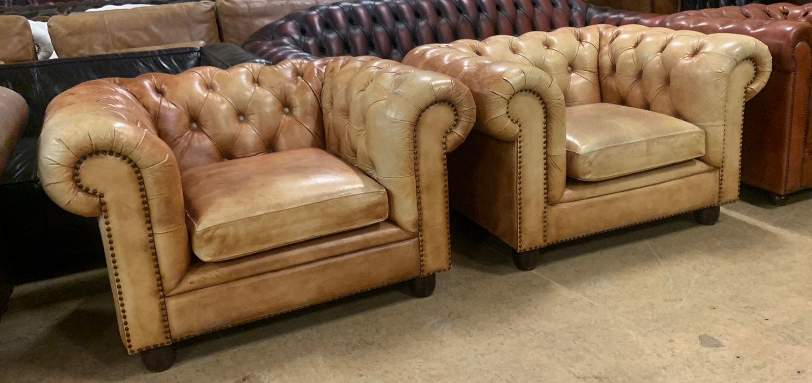 Prachtige Chesterfield Fauteuils Cognac., Gebruikt, 100 tot 125 cm, Leer, Ophalen of Verzenden