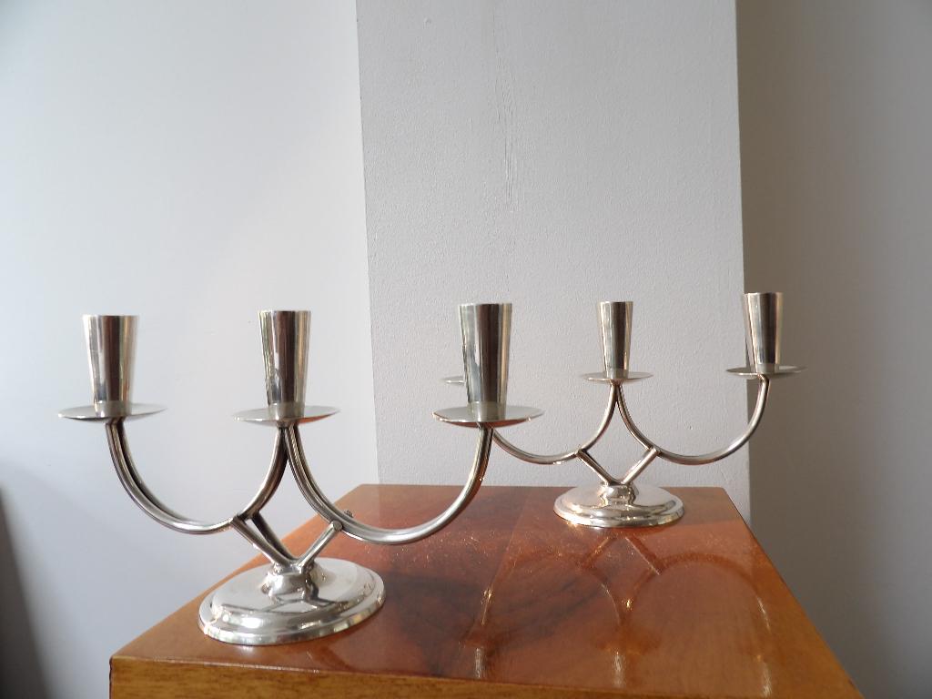 Art Deco Fifties Deense Kandelaars Berg, verzilverd, Antiek en Kunst, Ophalen of Verzenden, Zilver