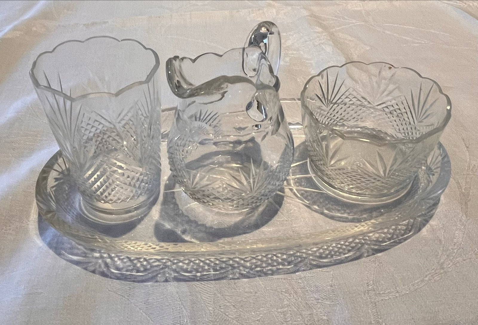 Vintage kristallen karafset met dienblad en glazen, Antiek en Kunst, Ophalen of Verzenden
