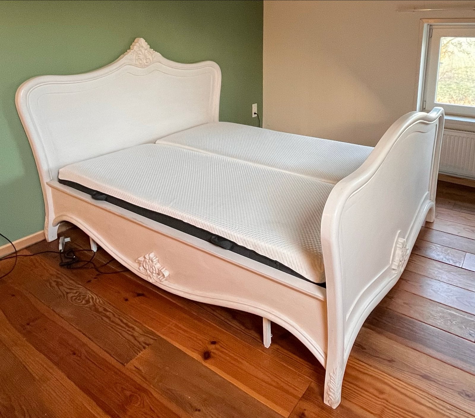 Vintage tweepersoons bed 160 x 210 wit / ledikant, Ophalen, Gebruikt, Tweepersoons, Vintage, romantisch, barok, brocante