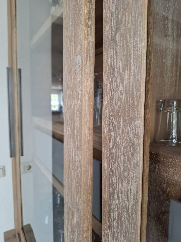 Buffetkast Buckley – Licht Hout Met Grijze Laden En Vitrine, Ophalen, Gebruikt, Onbekend, Modern landelijk, beetje stoer