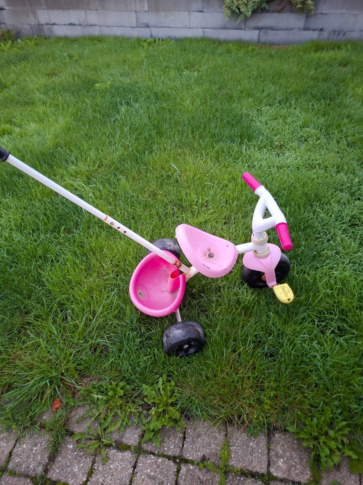 Roze driewieler met duwstang voor kinderen, Ophalen, Terugtraprem, Gebruikt, Onbekend