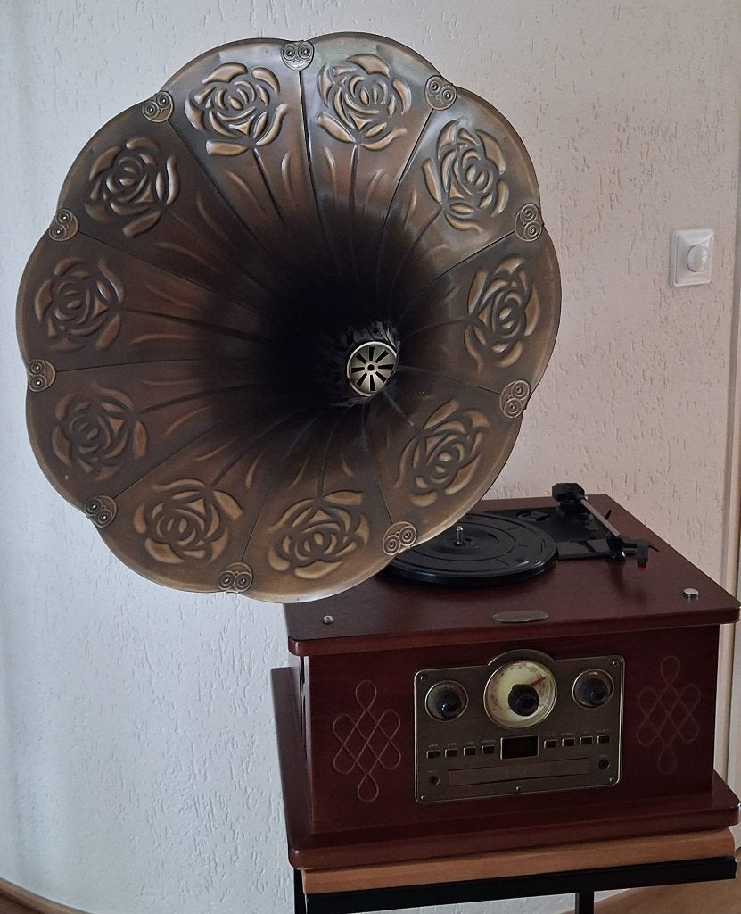 Uniek Retro grammofoon, vinyl platenspeler met Radio FM / AM, Gebruikt, USB-aansluiting, Platenspeler, Ophalen