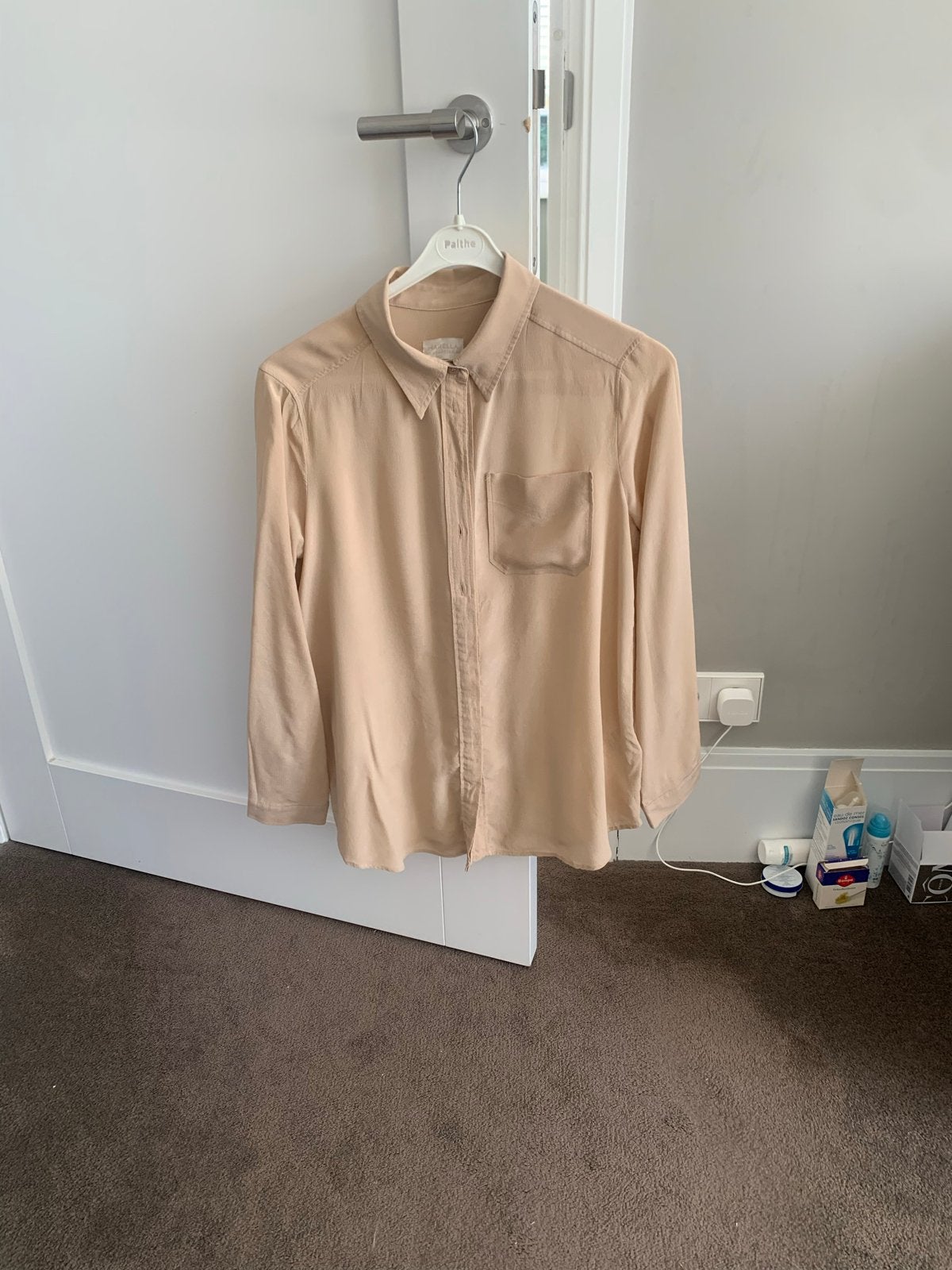 Marella zijden blouse in beige - Maat 38/40 (M), Kleding | Dames, Ophalen of Verzenden, Zo goed als nieuw, Maat 38/40 (M), Beige