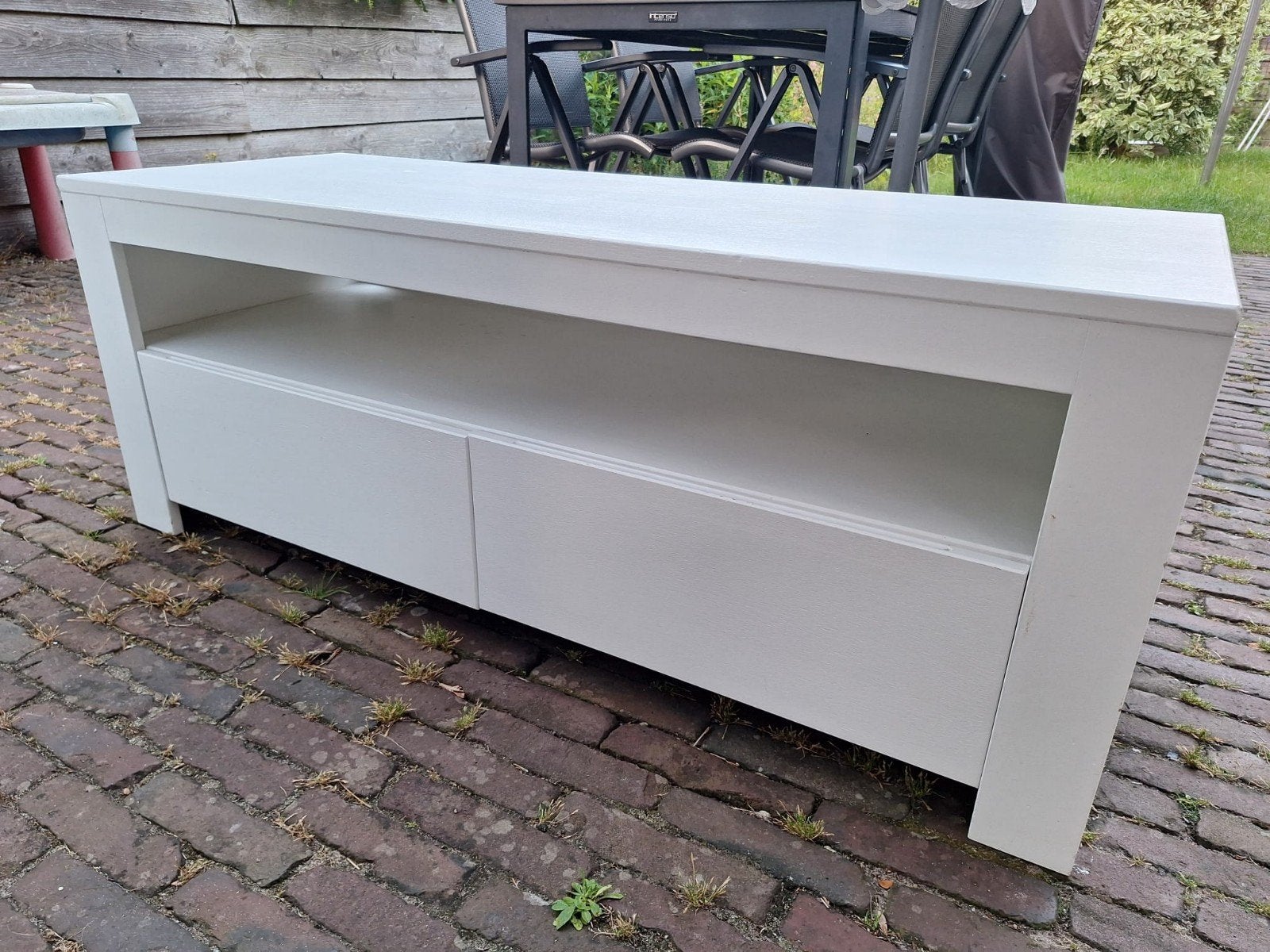 Woood tv meubel, 100 tot 150 cm, Eikenhout, Ophalen of Verzenden, Zo goed als nieuw