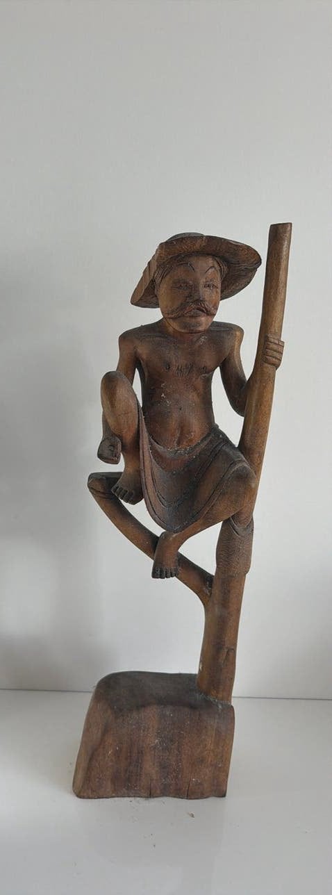 Houten Balinees beeld van rijstboer (houtsnijwerk), Ophalen of Verzenden