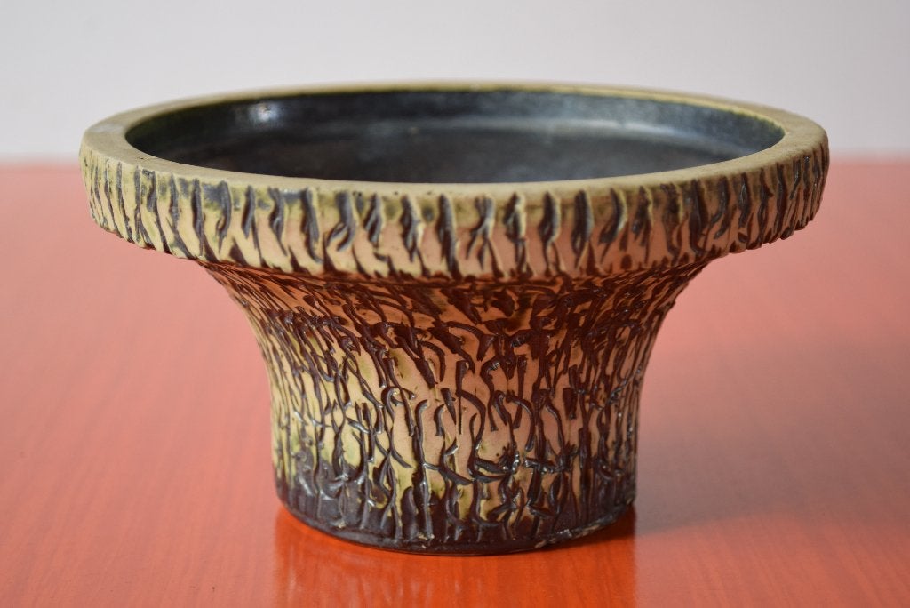 Retro vintage jaren 50 / 60 sgraffito bloempot / cactusbak, Antiek en Kunst, Ophalen of Verzenden