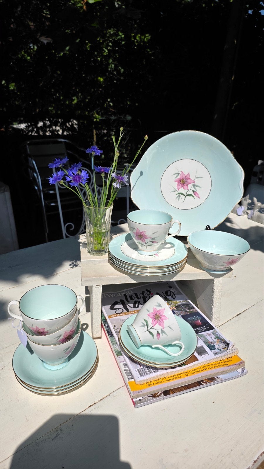 Royal Albert Servies - Lichtgroen met Roze Bloemen, Vi, Ophalen of Verzenden, Zo goed als nieuw, Overige stijlen