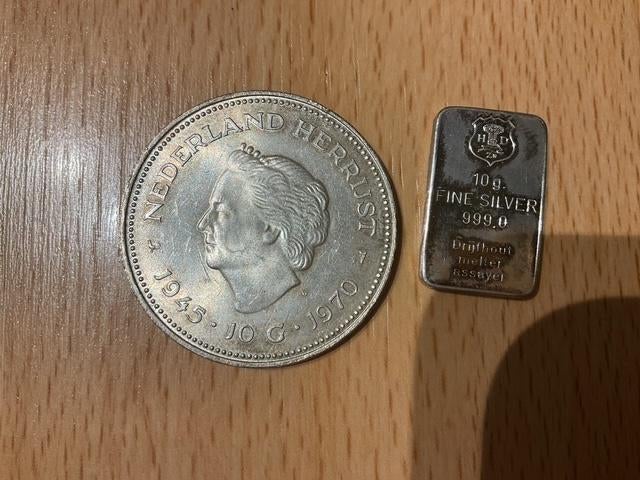 Zilveren munt Nederland Herrijst 1945-1970 en 10 gram zilver, Ophalen, Koningin Juliana, Zilver, Losse munt