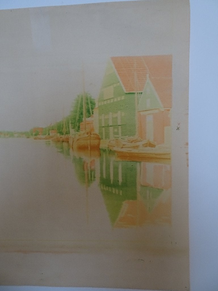Litho proefdruk huizen aan water met boten zaandam, Antiek en Kunst, Kunst | Litho's en Zeefdrukken, Origineel, Ophalen of Verzenden