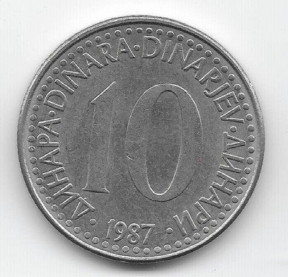 Joegoslavië 10 dinar 1987 KM# 89, Verzenden, Joegoslavië, Losse munt