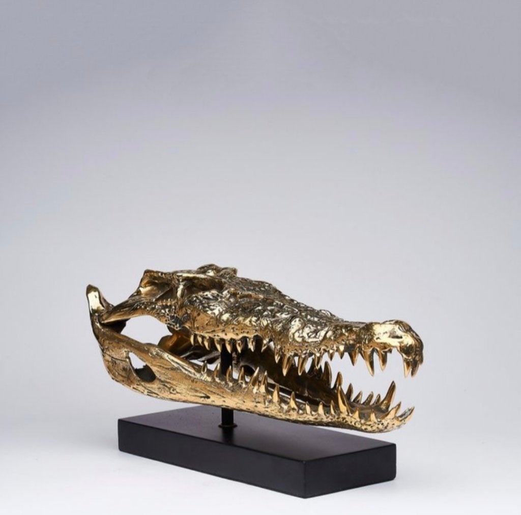 Sooka Sculptuur zoutwater Krokodil schedel 37cm Brons(Nieuw), Ophalen of Verzenden, 20 - 50 cm, Beeld, Goud