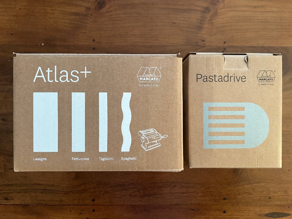 Marcato Atlas+ Pastamachine en Marcato Pastadrive Motor, Zilver, Ophalen of Verzenden, Zo goed als nieuw, Pastamachine