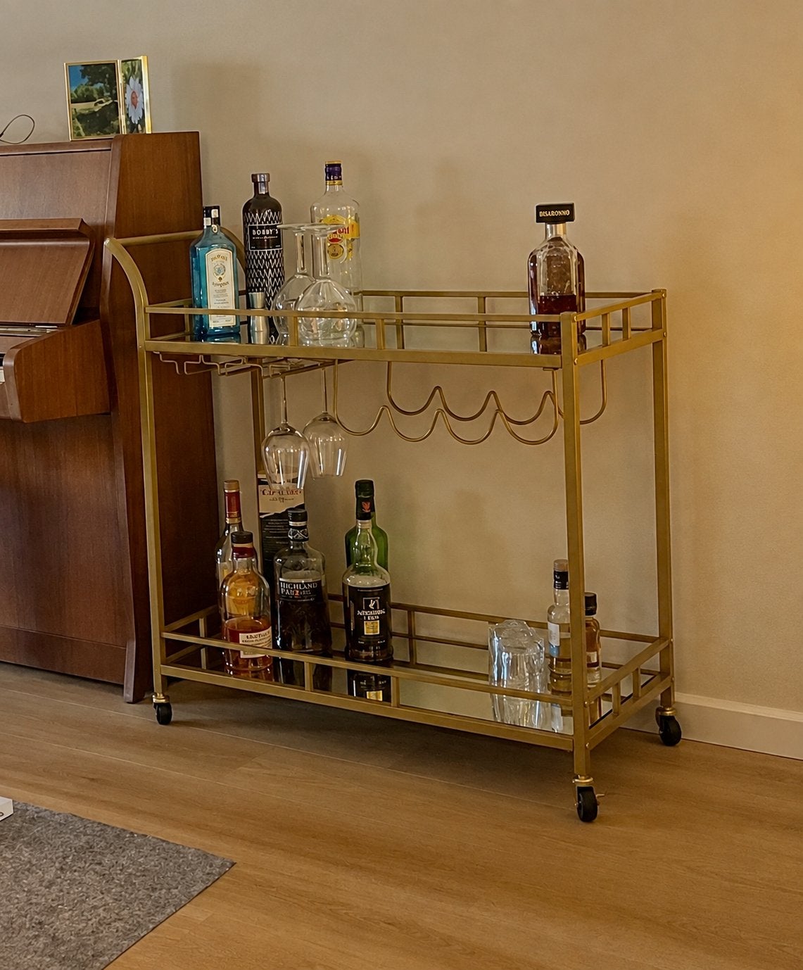 Gouden serveerwagen / drankkarretje / barcart op wielen, Ophalen, Zo goed als nieuw, Goud, Metaal
