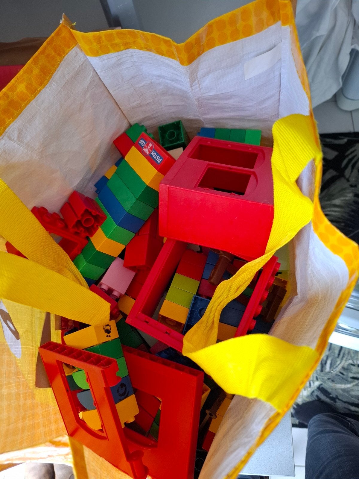 boodschappentas vol met Duplo bouwblokken, Gebruikt, Inclusief extra onderdelen, Ophalen of Verzenden, Duplo