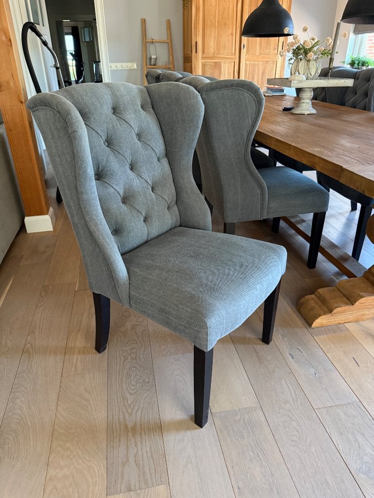 8 grijze landelijke fauteuils, Ophalen, Gebruikt, Minder dan 75 cm, 50 tot 75 cm