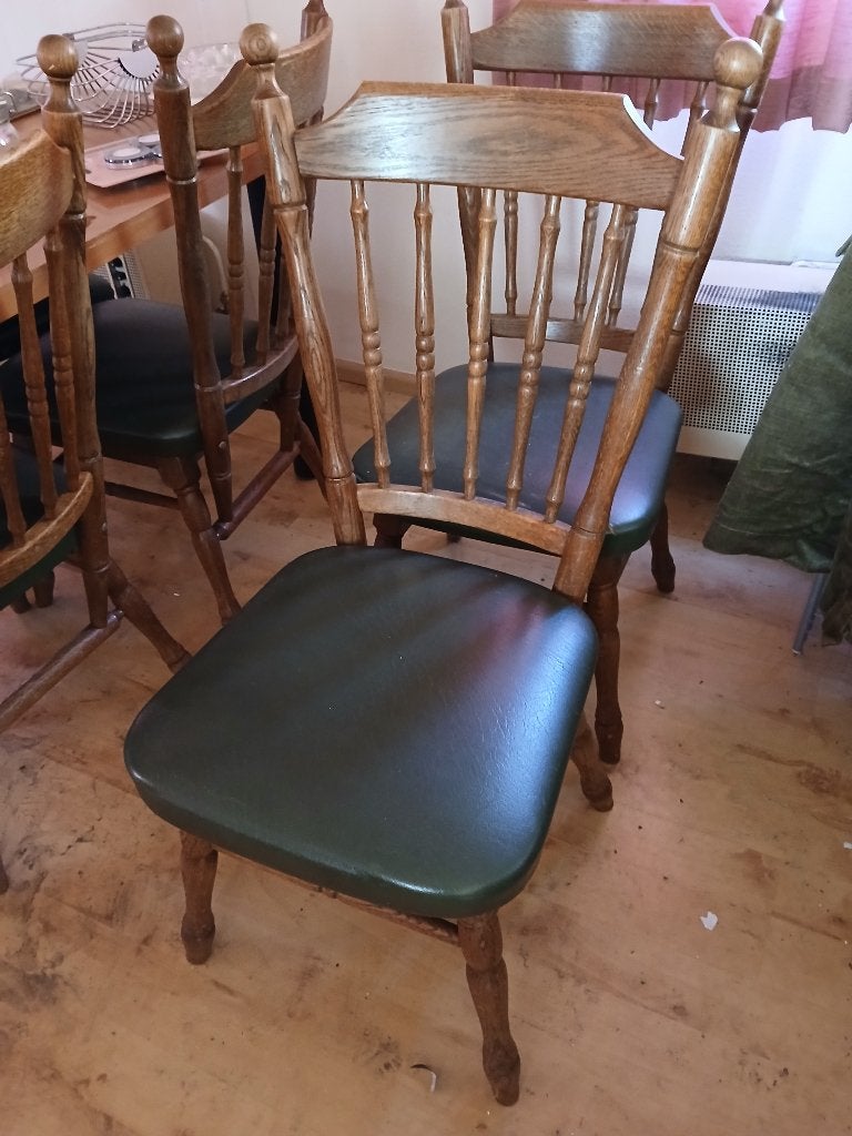6 antieke stoelen met groene bekleding, Antiek en Kunst, Ophalen
